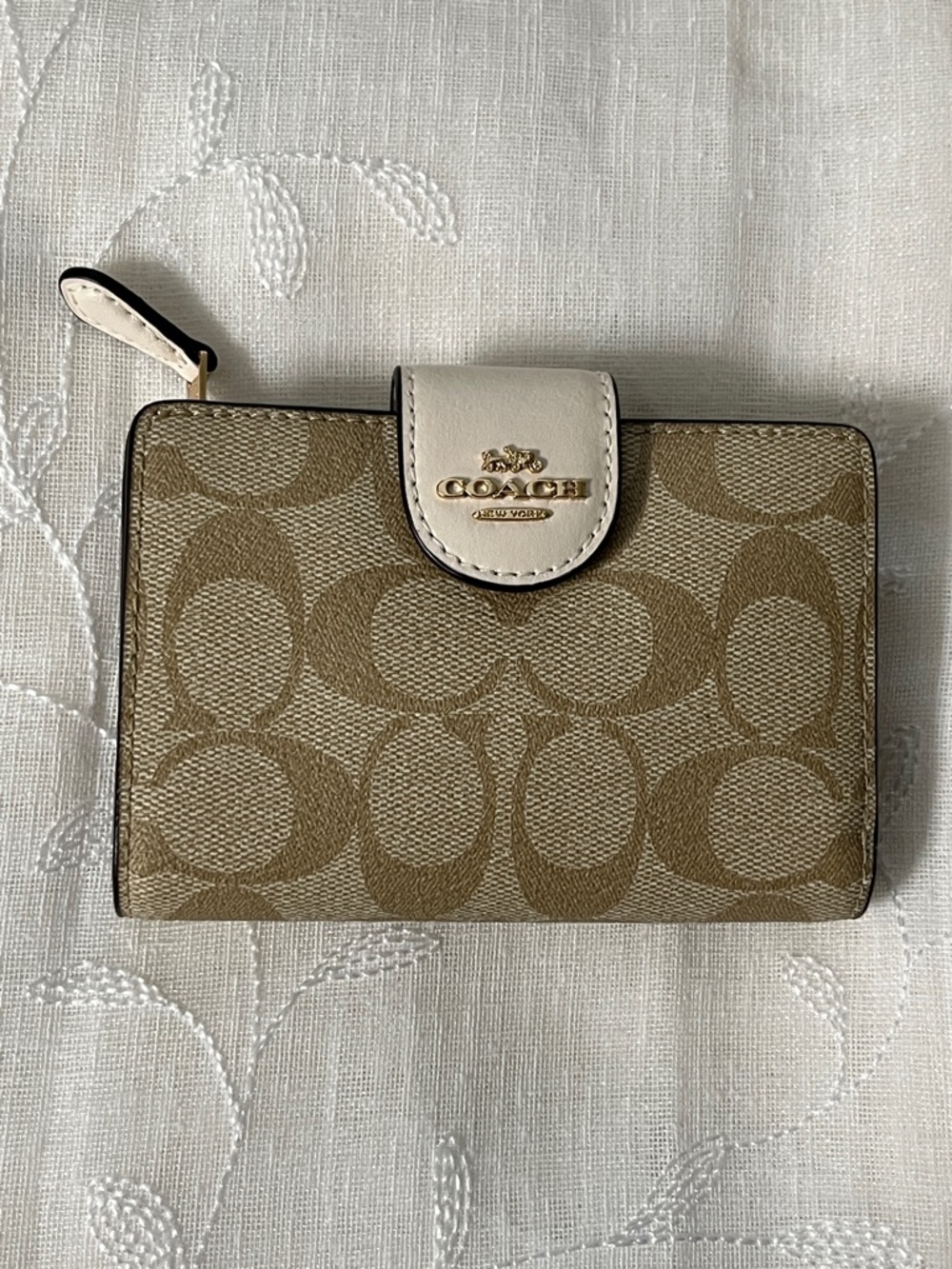 Coach Tan Medium Corner Zip Wallet Signature Canvas